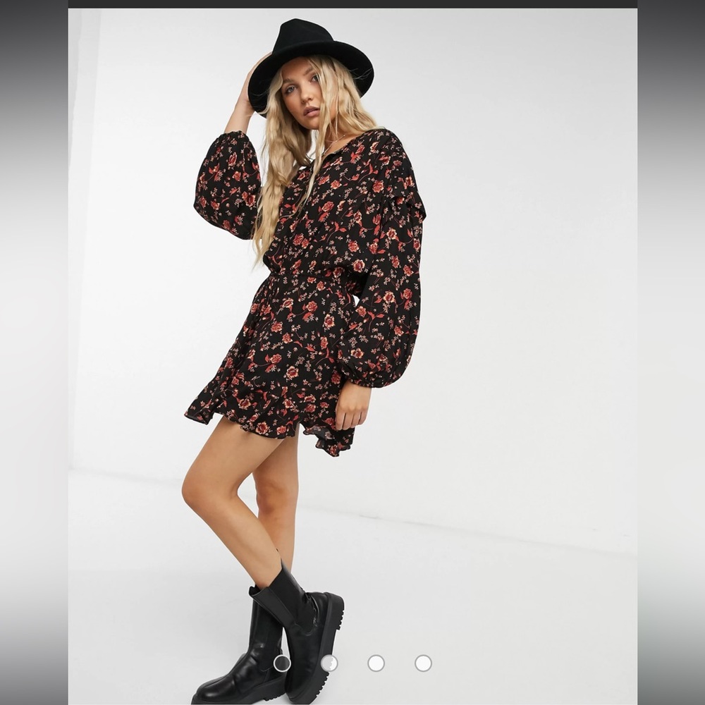 Free People Black and Orange Ruffled Mini Dress